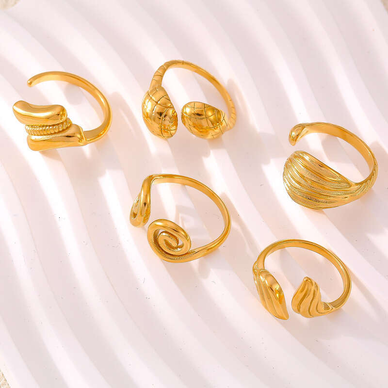 Bohemian Vintage European and American Style New Threaded Open Ring Creative Personality Design Sense Titanium Steel 18k Gold Plated Jewelry for Women