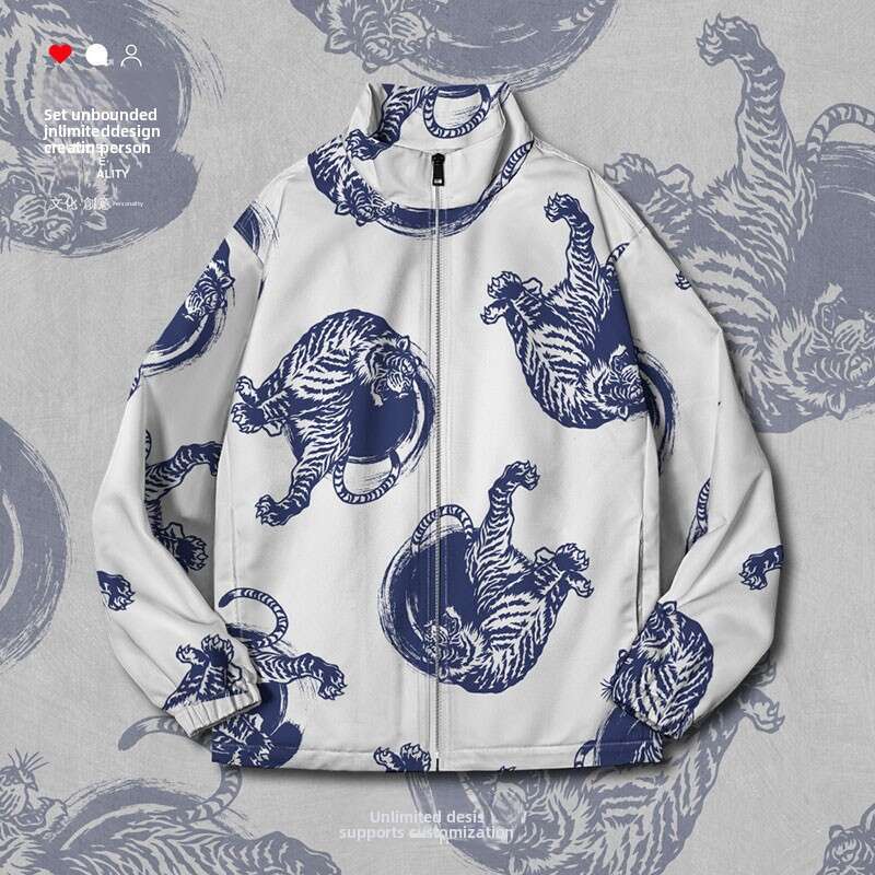 Mardi Hefxessdr Tiger National Trend Hawaiian Beach Hooded Jacket for Men and Women Trendy Brand Cotton Coat