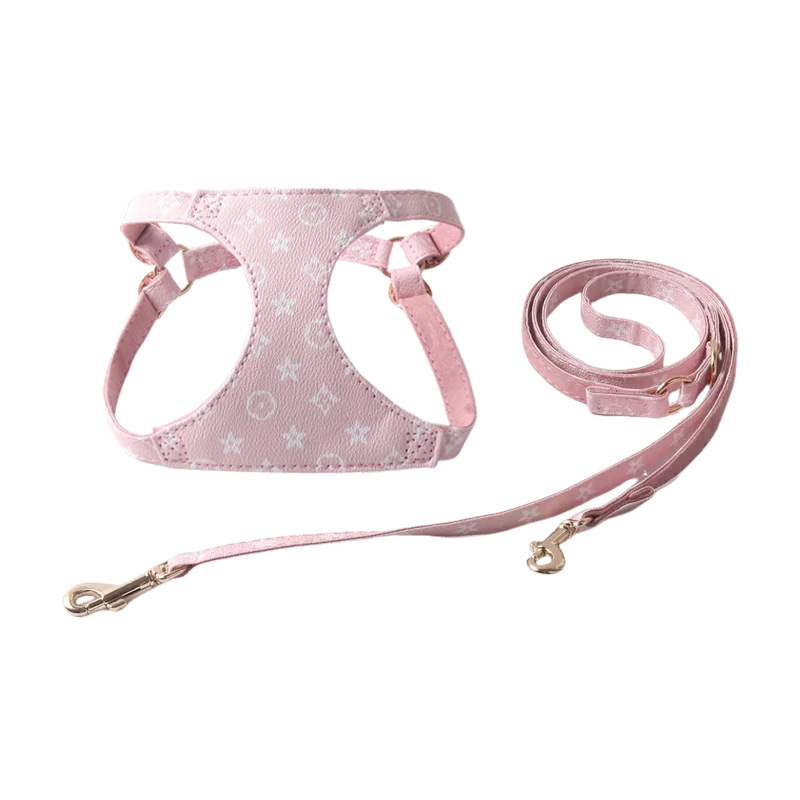 designer dog harness dog clothes dog collar dog designer Adjustable Soft PU Leather Suede Lining Pet Vest Harness and Leash
