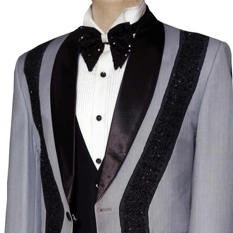 Luxurious Splicing Men Suit 2 Pieces Jacket Vest Shawl Lapel Single Breasted Crystal Formal Occasion Banquet Party Customized