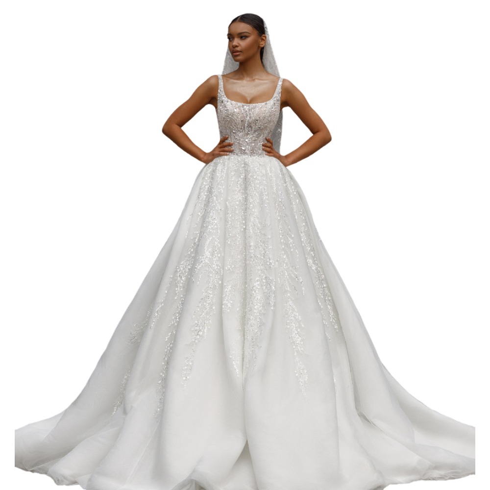 Stylish Sequins Crystal Wedding Dresses Spaghetti Straps Bridal Gowns A Line Sleeveless Princess Backless Customized Vestidos De Novia Plus Size