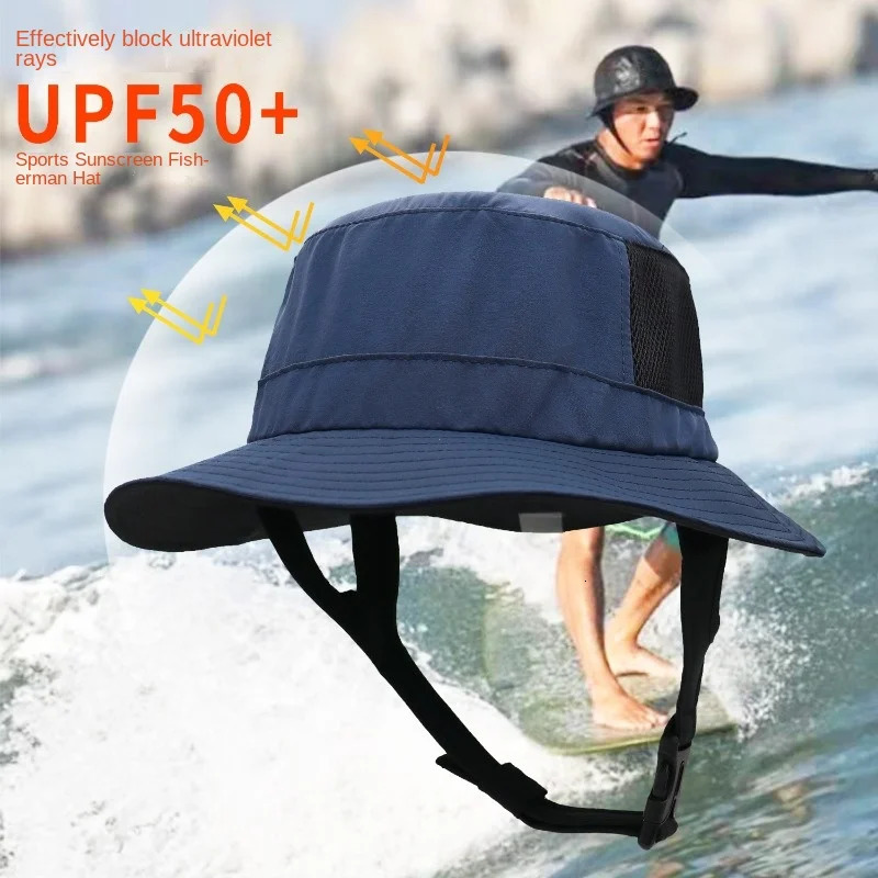 UPF50 Beach Surf Bucket Hat Mesh Breathable Sun Hat Men Women Outdoor Fishing Cap Chin Adjustable Cap Water Sport Cap Sombrero 260204