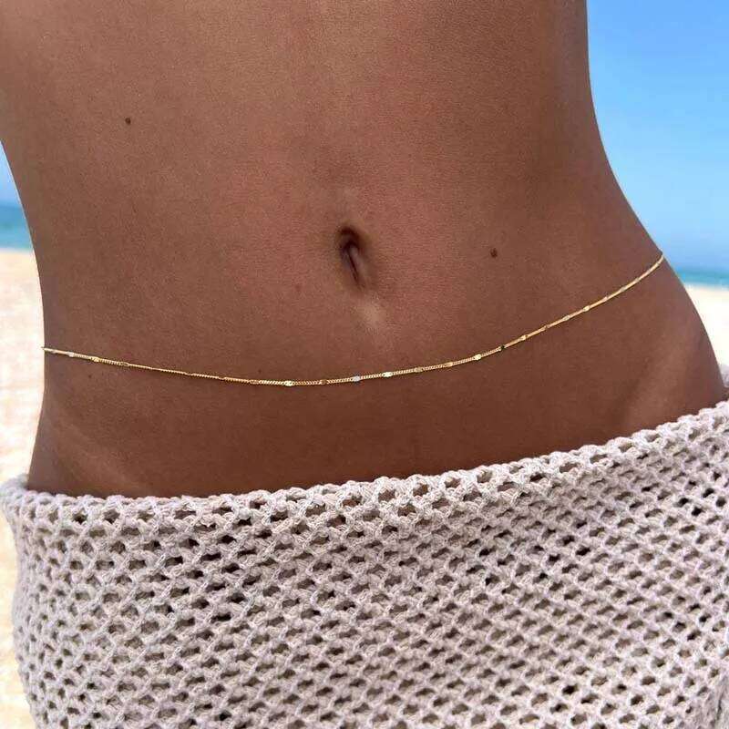 Sexy Gold Color Thin Waist for Women New Simple Metal Shiny Sequin Belly Chain Bikini Body Jewelry Accessories X260209