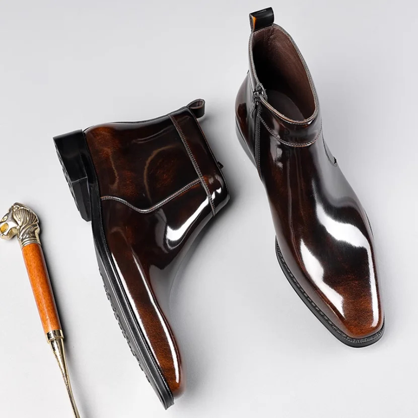 Mens British Style Chelsea Boots with Zipper Short High Leather Shaft for Business Look 260208