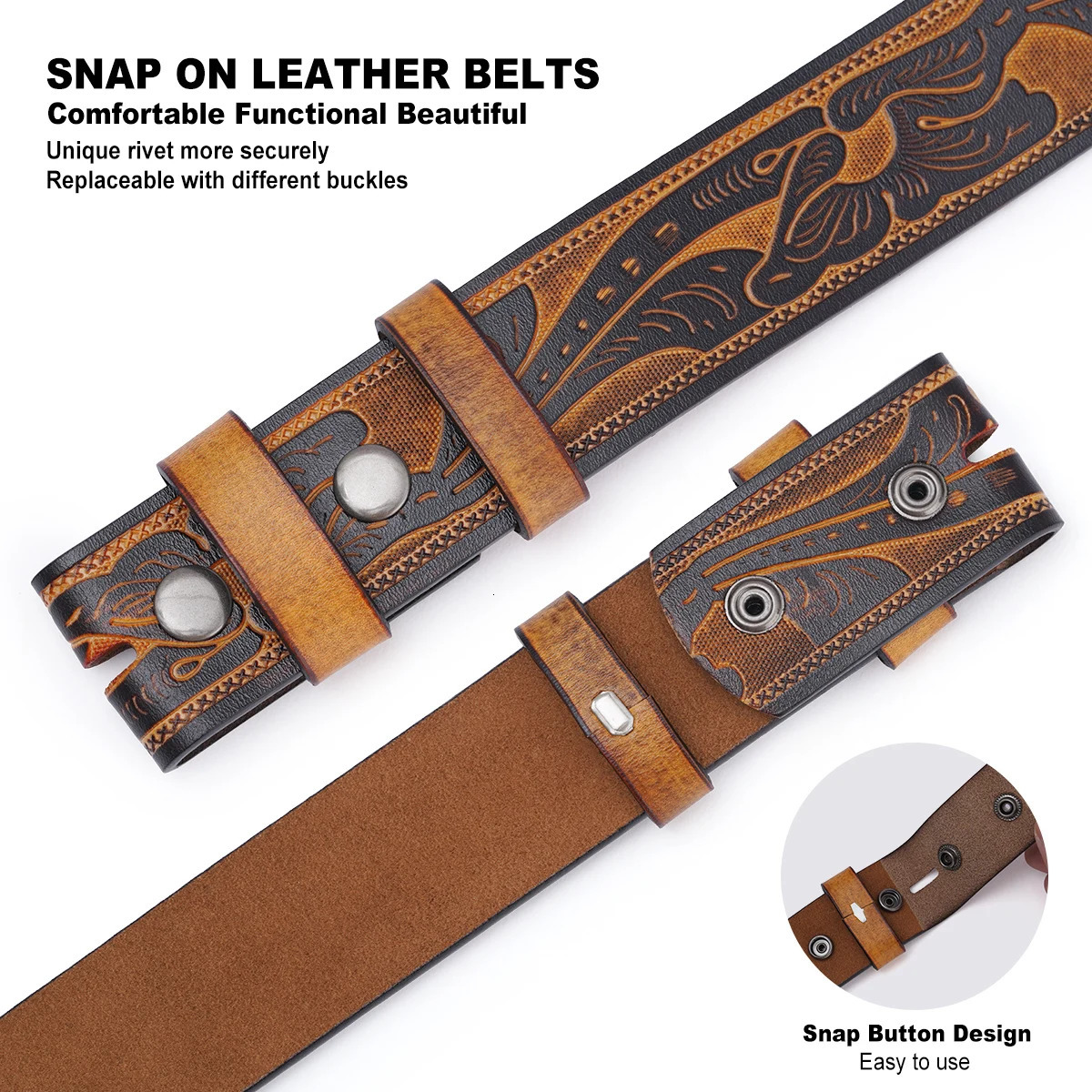 Genuine Leather Vintage Belt No Buckle Embossed Cowhide Without Buckle Men Strap Male Western Cowboy Belts 260124