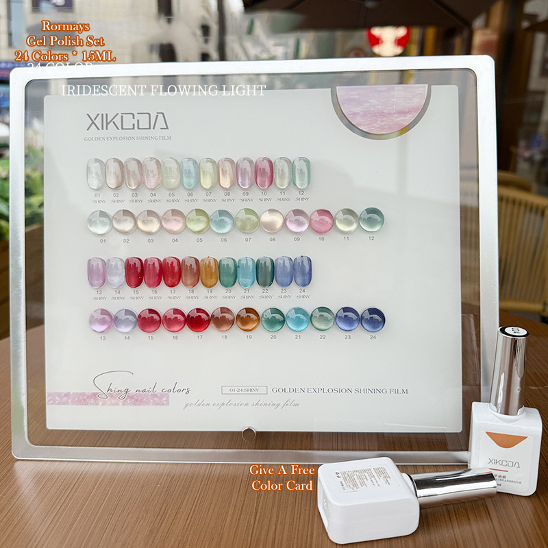 XIKEDA 24 Colors Four Seasons Whitening Gel Nail Polish Set Soak Off Long Lasting Iridescent Flowing Glass Bead Cat Eye Gel for DIY Manicure & Profess