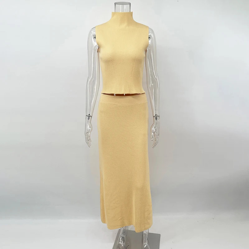 Tornova Elegant Knitted Dress Set Sleeveless Turtleneck Sleeveless Vest High Waist Skirt Female Slim Two Pieces Sets 260208