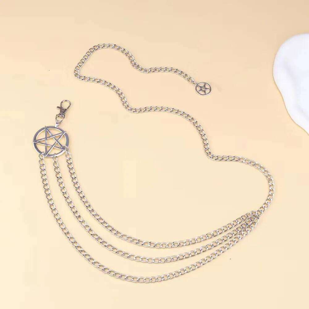 Vintage Alloy Women's Belt Belly Fashion Versatile Design Punk Retro Waist Chain with Double Star Pendant Metal Chains X260209