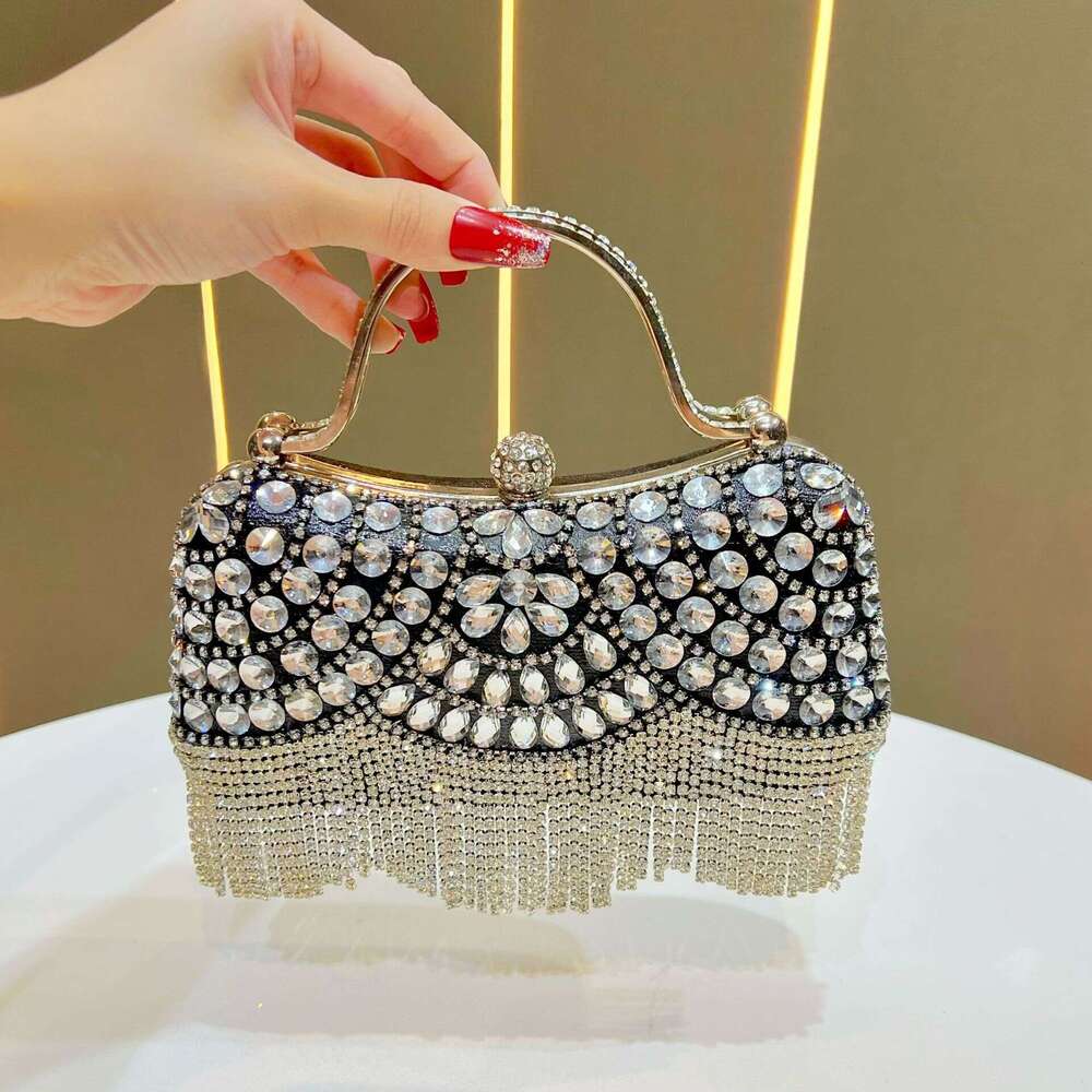 New Diamond-Studded Clutch With Tassel For Wear, Birthday, Wedding, Banquet, Single Shoulder, Crossbody, Evening Bag