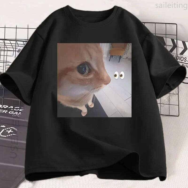Silly Cat Meme T Shirt Funny Graphic Women Harajuku Short Sleeve Tshirt Oneck Summer Casual T-Shirt Streetwear Aesthetic Clothes X260209