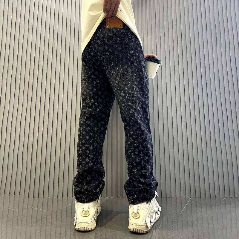 American Ins Street Clothing Retro Embroidered Printed Trousers Fashion Brand Jacquard Design Men's Y2K Wide Legs Hip Hop Jeans