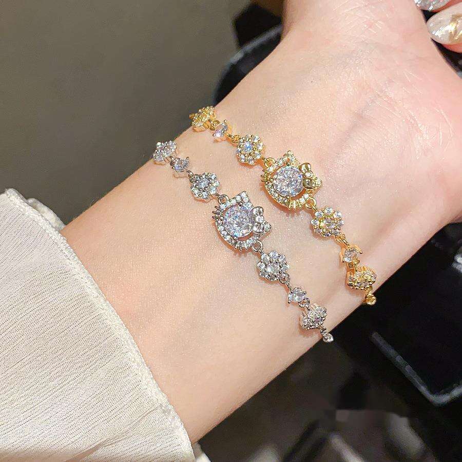 18K Real Gold Plated Zircon KT Cat Bracelet Light Luxury High-end Feel Vintage Fashion Elegant Versatile Women's Jewelry
