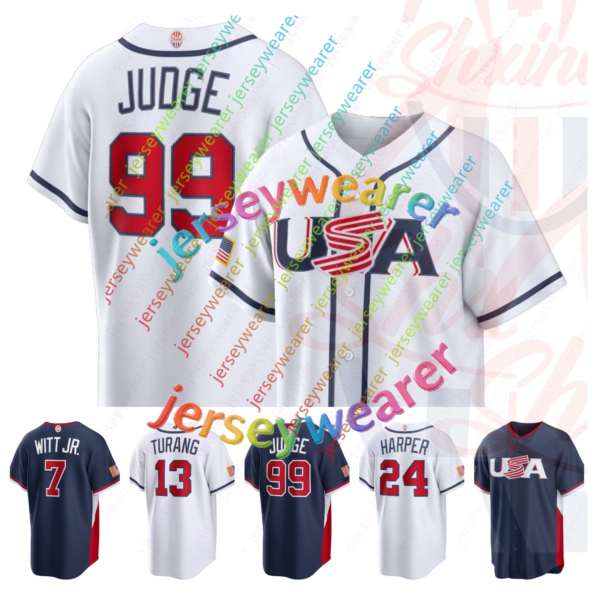 99 Aaron Judge Team USA 2026 World Baseball C Jerseys Paul Skenes Pete Crow-Armstrong Tarik Skubal Cal Raleigh Harper United States shxinet jersey