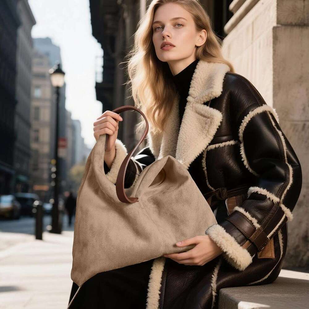 Shoulder For Women Suede Purse Boho Bags Slouchy Tote Satchels Trendy Crescent Crossbody Bag Handbag