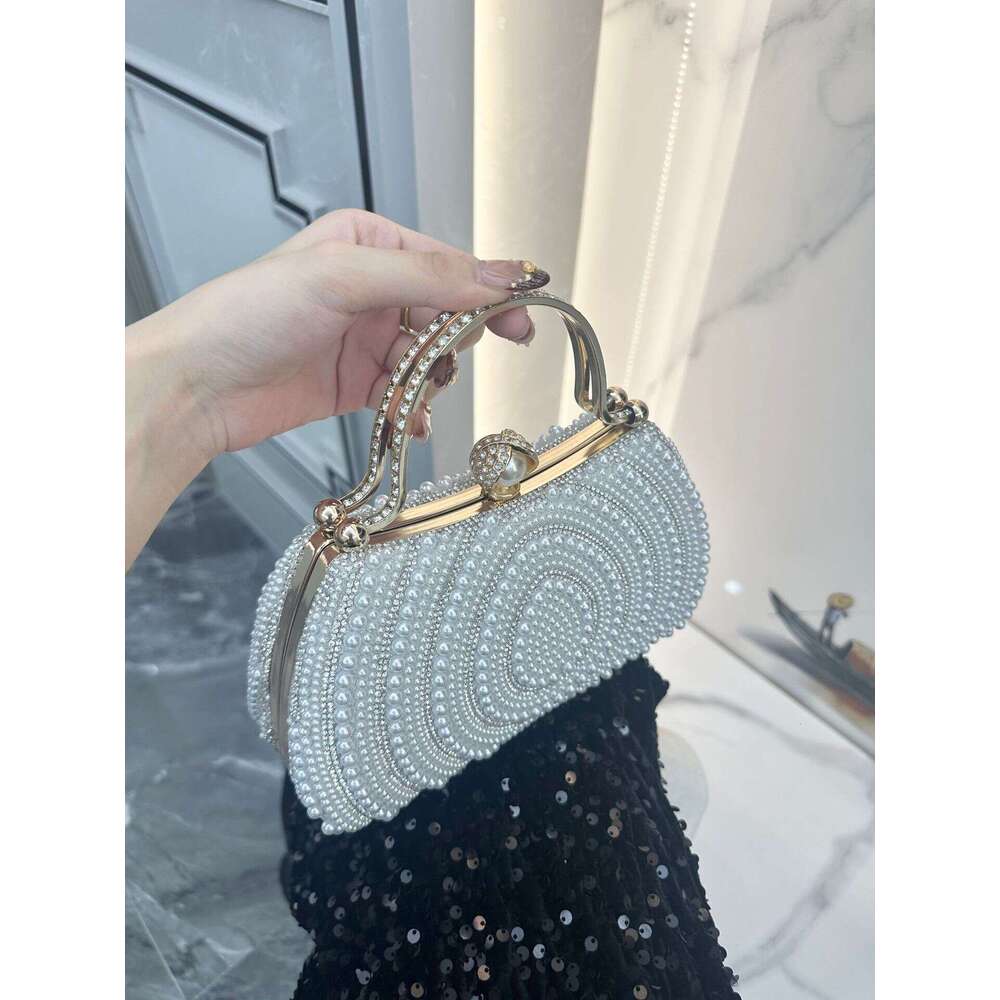 New European And American Style Women S Pearl Evening Banquet Dress Diamond Encrusted Handbag Clutch Wallet Shoulder Crossbody Bag