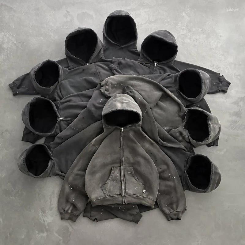 Men's Hoodies Retro Loose Hoodie A Pcs Oversized Pure Gray Watch-peeker Hole Breaking Sweatshirt Unisex Gothic Harajuku Casual Pullover