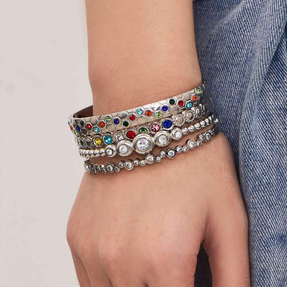 Colorful Zircon Honeycomb Clasp Bracelet Stainless Steel Gold Light Luxury Exquisite Elegant Fashion Niche Design Women's Jewelry