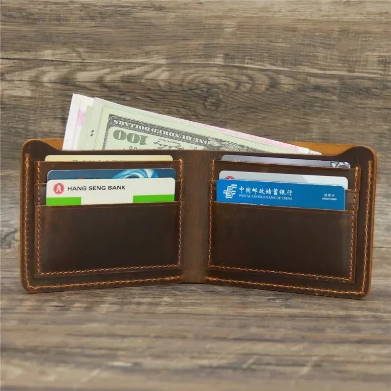 Mens Crazy Horse Leather Wallet Genuine Leather Wallet Card Bag Simple Retro European and American Style Mens Purse 2026 260202
