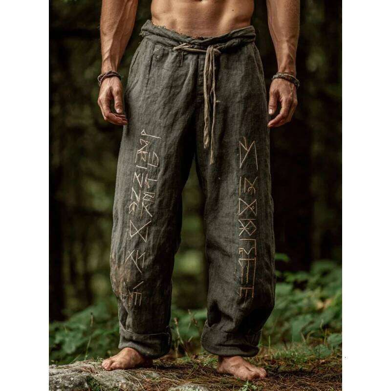 NEW Men's Viking Retro North European Eagle Totem 3D Printed Casual Drawstring Straight Leg Summer Beach Pants