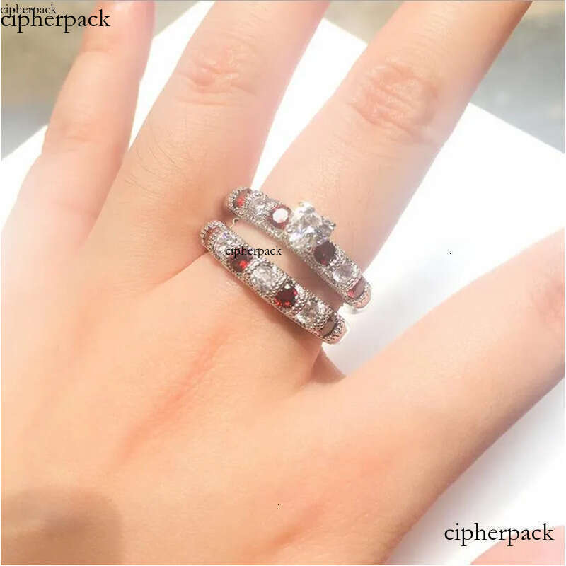 Drop Shipping High Quality Vintage Fashion Jewelry Sterling Sier Pear Cut Topaz&Ruby CZ Gemstones Women Wedding Bridal Heart Ring Set 37