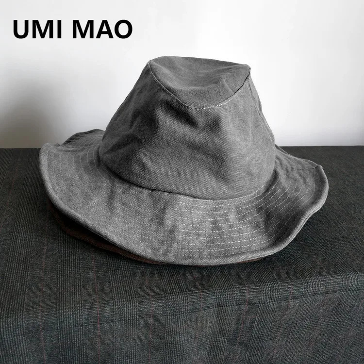 UMI MAO Large Head Circumference Black Fisherman Hat Yamamoto Thin Wide Brim Hat Breathable Sun Protection Wide Brim Bucket Hat 260208