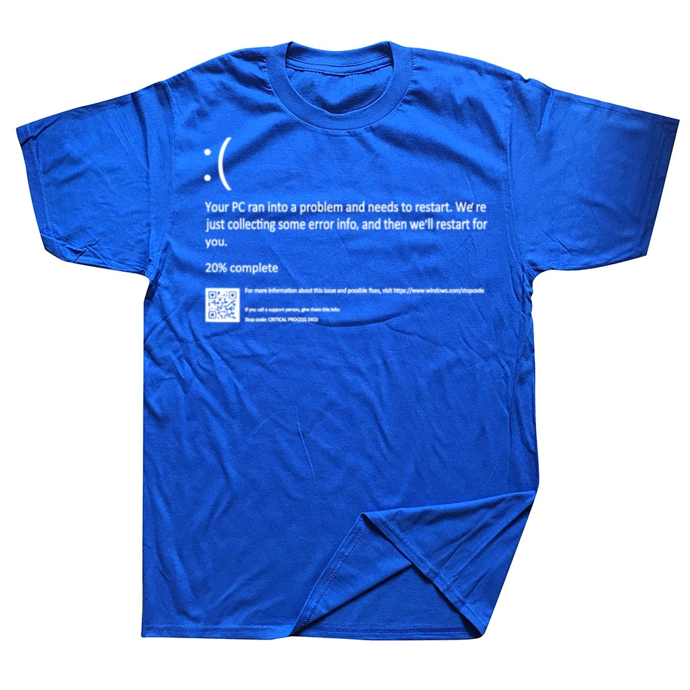 Funny Blue Screen of Death Geek Halloween Party Graphic T-shirts Men Fashion Casual Tshirt 100 Cotton Loose Oversized T Shirt 260118