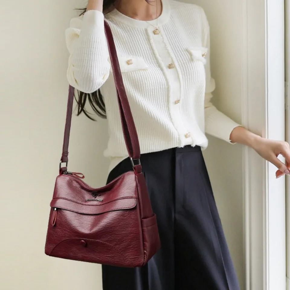 Two Layer Shoulder Bags Solid Color Top Quality Soft PU Leather Crossbody for Women Sac A Main 260208