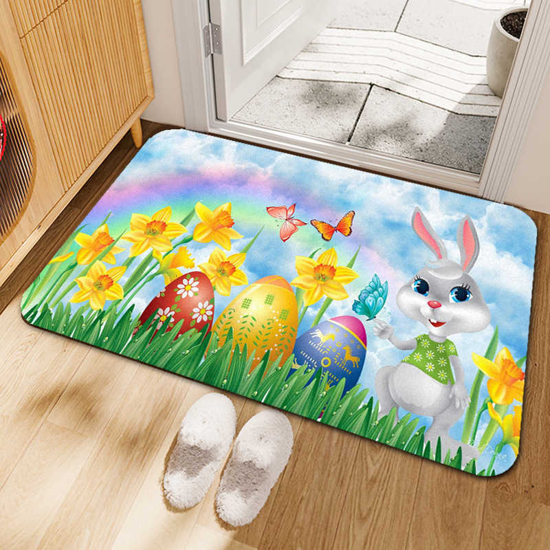 TEMU Easter Bunny Entrance Doormat with Egg Decoration Dirt-resistant and Easy to Clean S260207