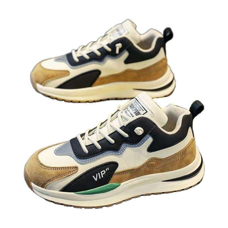 Men's Sneakers Autumn 2025 New Leather Casual Youth Running Thick Sole Dad Ins Trend Shoes for Men