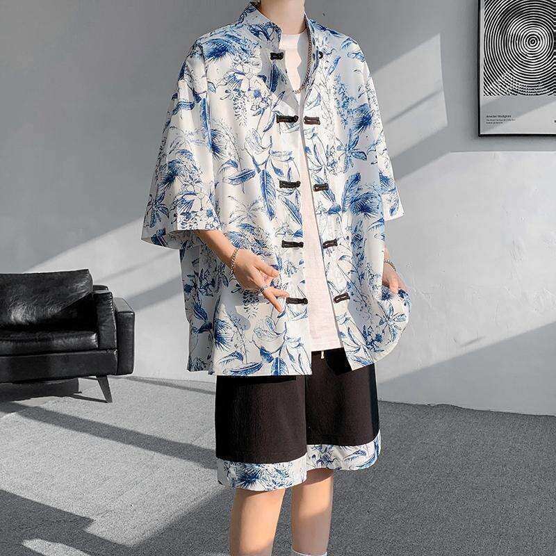 Short-Sleeved Summer Chinese-Style Plus-Size Men's Clothing Set, Including Half-Sleeve T-Shirt And Shorts, A Complete Outfit
