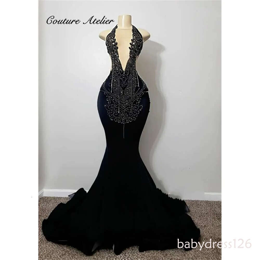 Tassels Crystal Halter Ball Gowns 2025 For Black Girls Silver Beaded Mermaid Evening Dress Formal Personalized prom