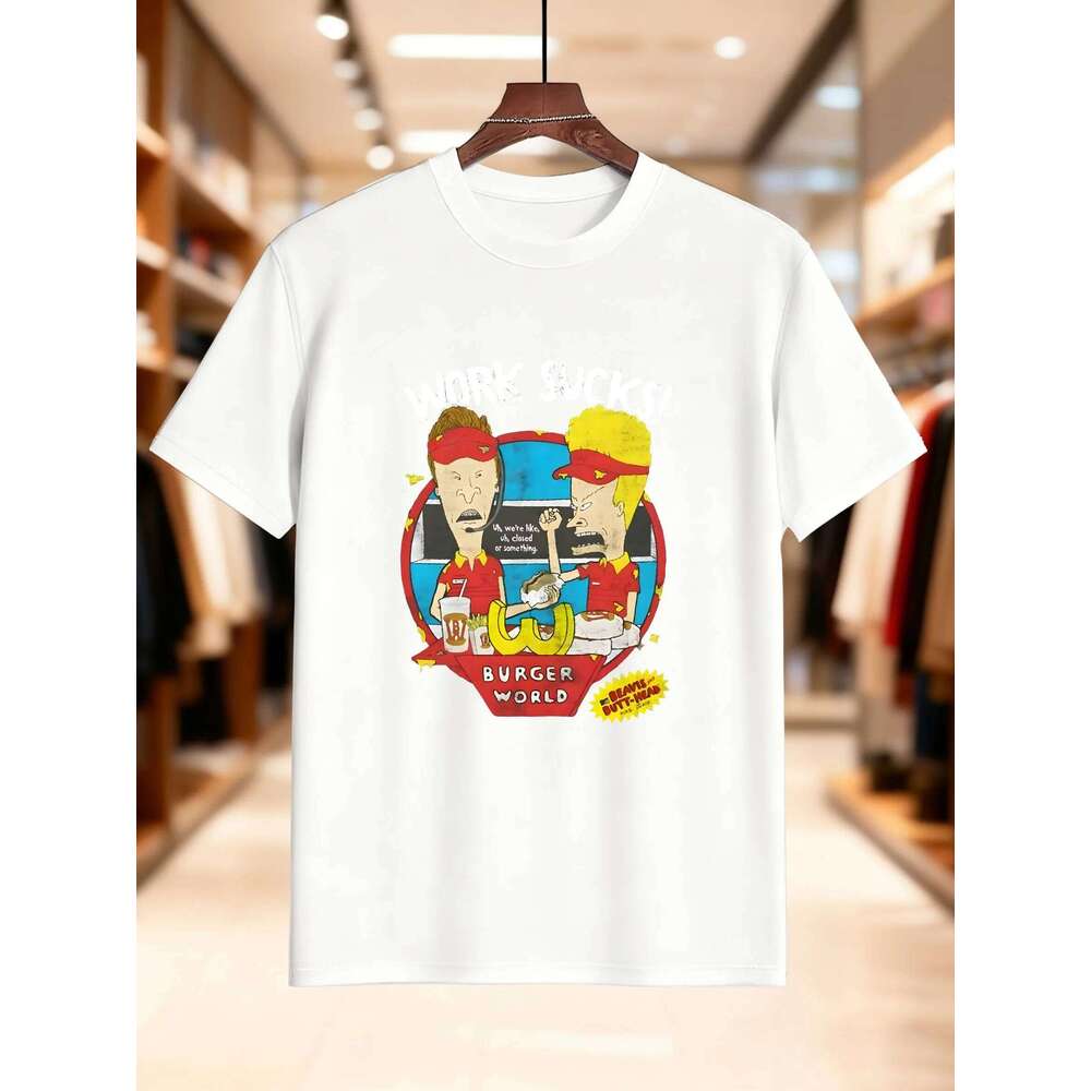 New Arrival Fashion Men's Printed Pure Cotton T-Shirt Funny Burger World Couple Design Breathable Soft Casual Tee for Summer X260209
