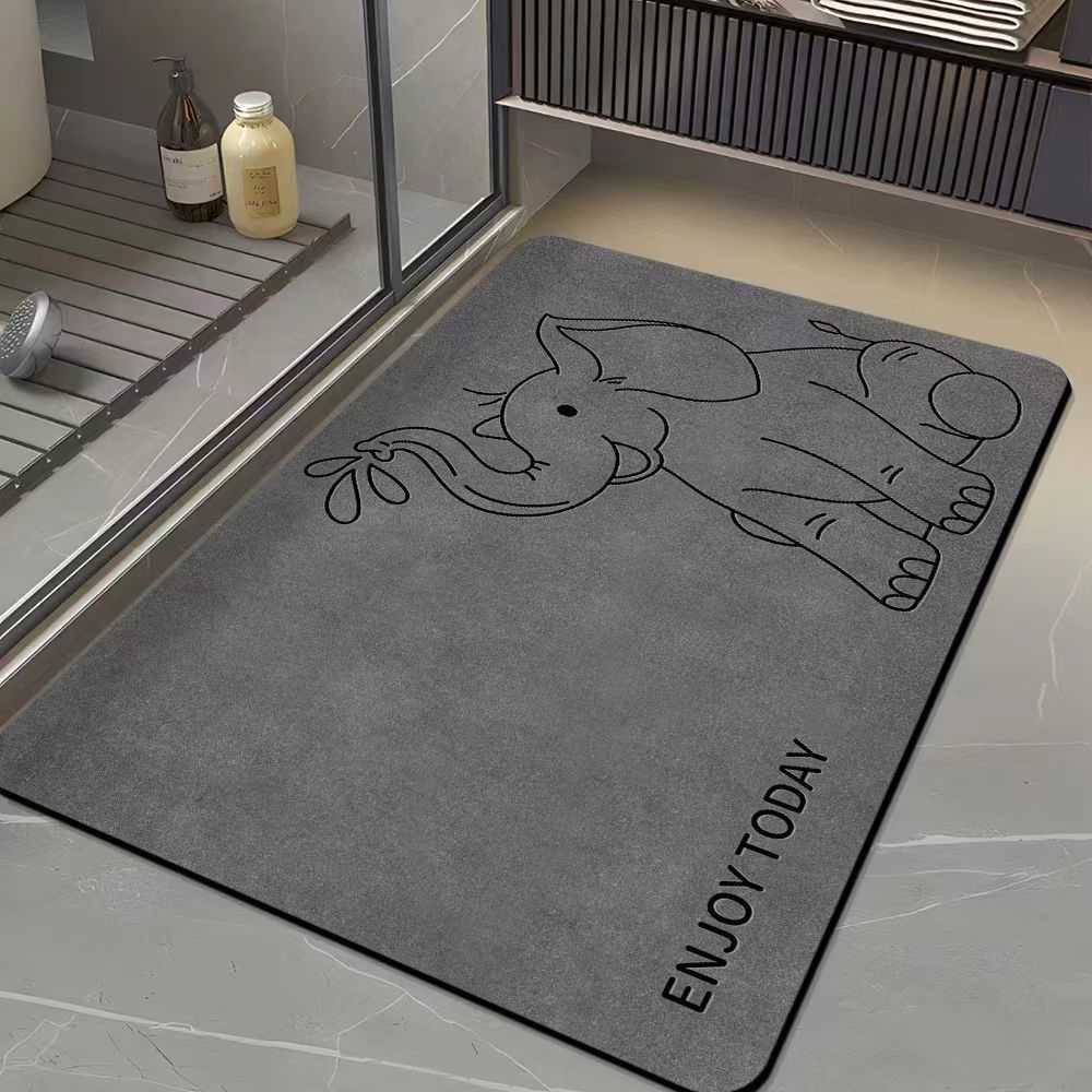 Thickened diatomite bathroom rug with printed design foldable and absorbent floor mat for bathroom and restroom entrance S260207