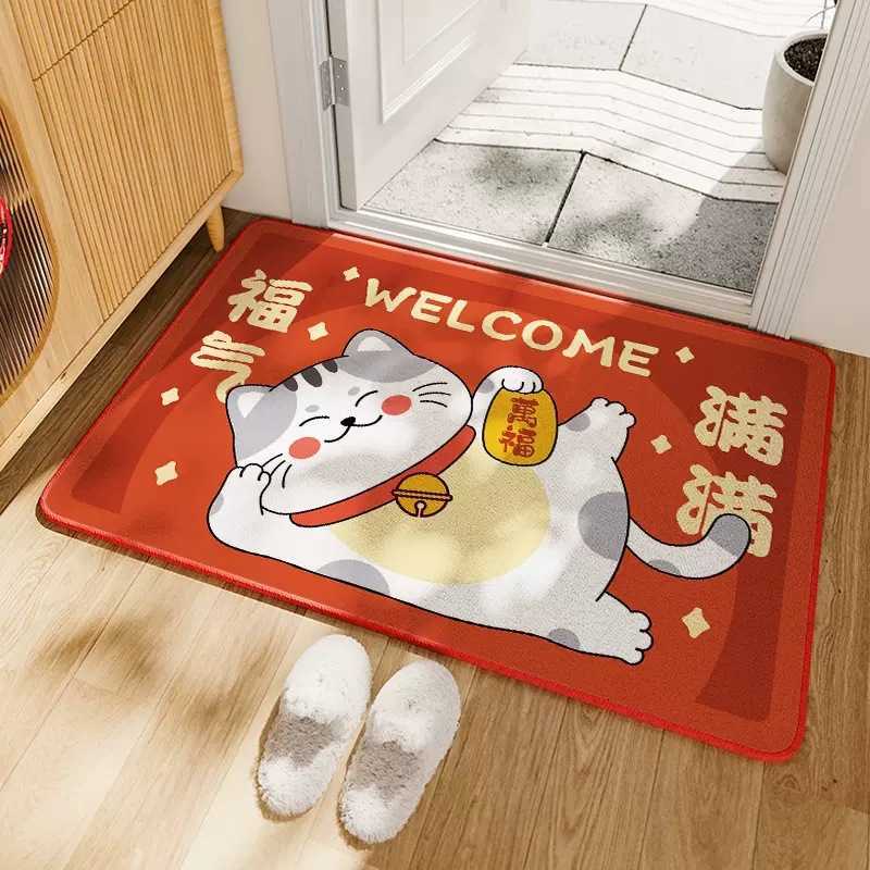 Cartoon Fortune Cat Entryway Diatomite Mat Bathroom Toilet Water-Absorbent Dirt-Resistant Easy-Care Non-Slip Floor Mat S260207