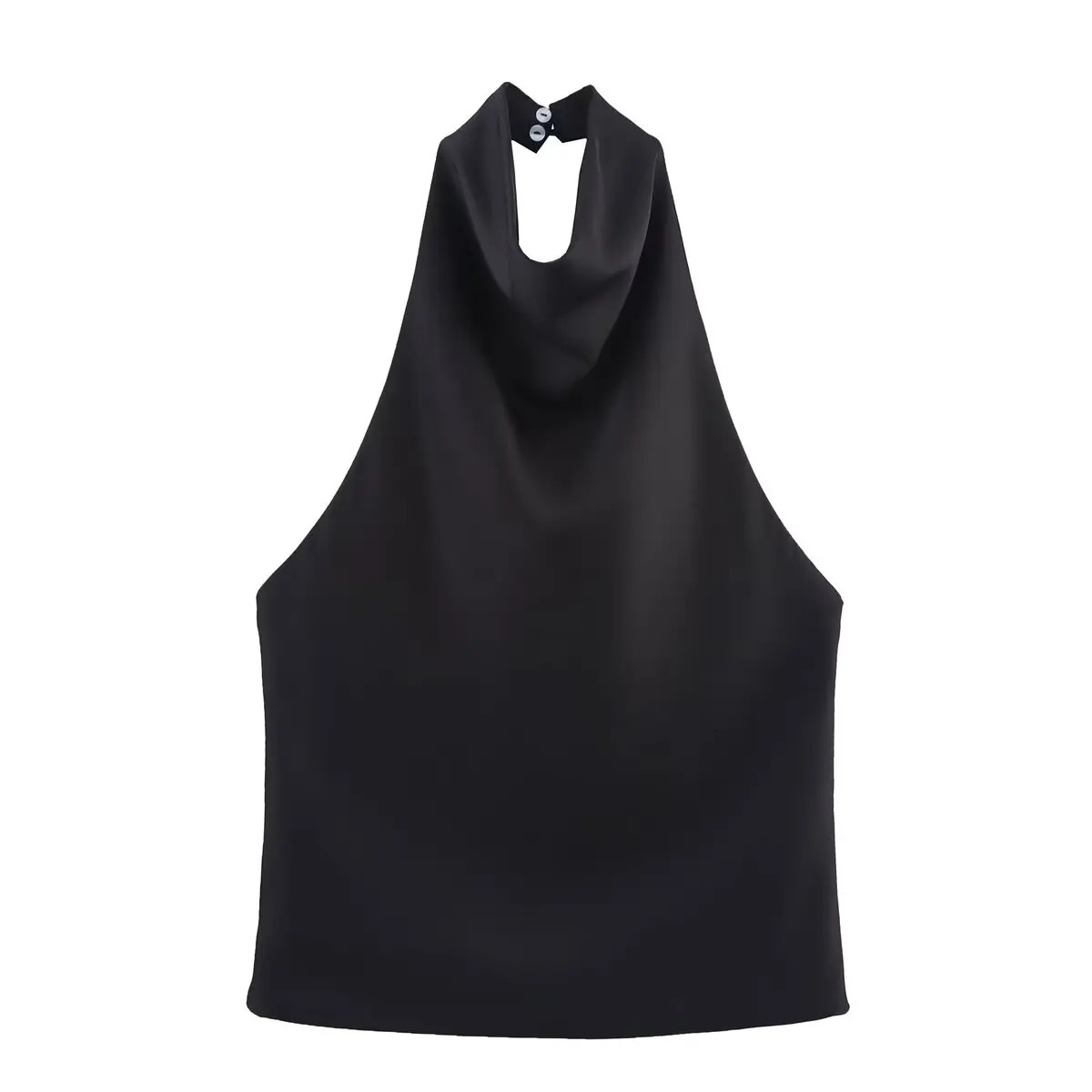 Zevity Women Chic Solid Color Sleeveless Soft Touch Halter Camis Tank Lady Backless Summer Beach Shirt Blouse Tops LS9365 250203