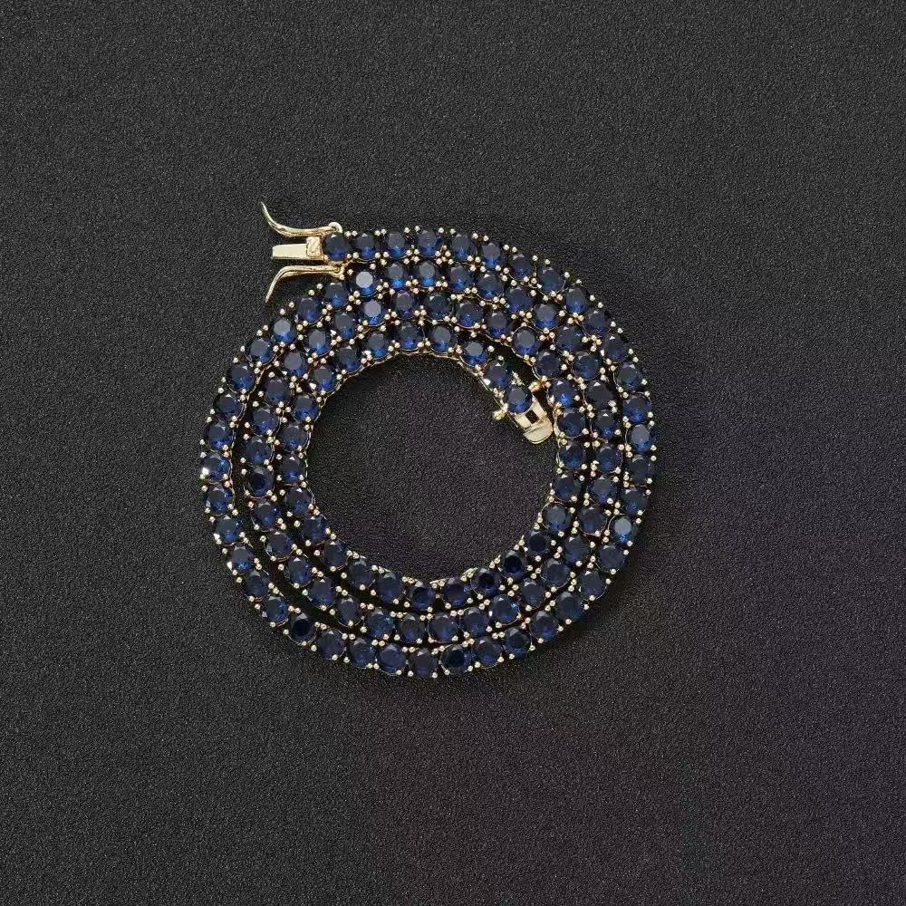 Fine Jewelry Men and Women 4mm Wide S Sier Blue Tennis Chain Necklace