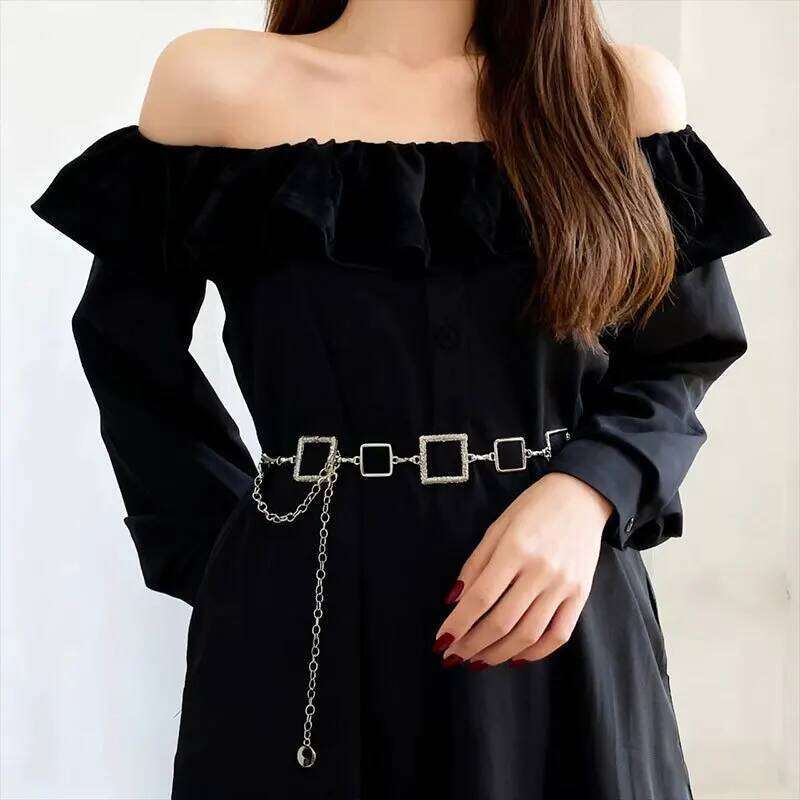 Jewelry Personalized Hip Hop Geometric Square Metal Chain Fashion Dress Waist Cincher Versatile Accessories X260209