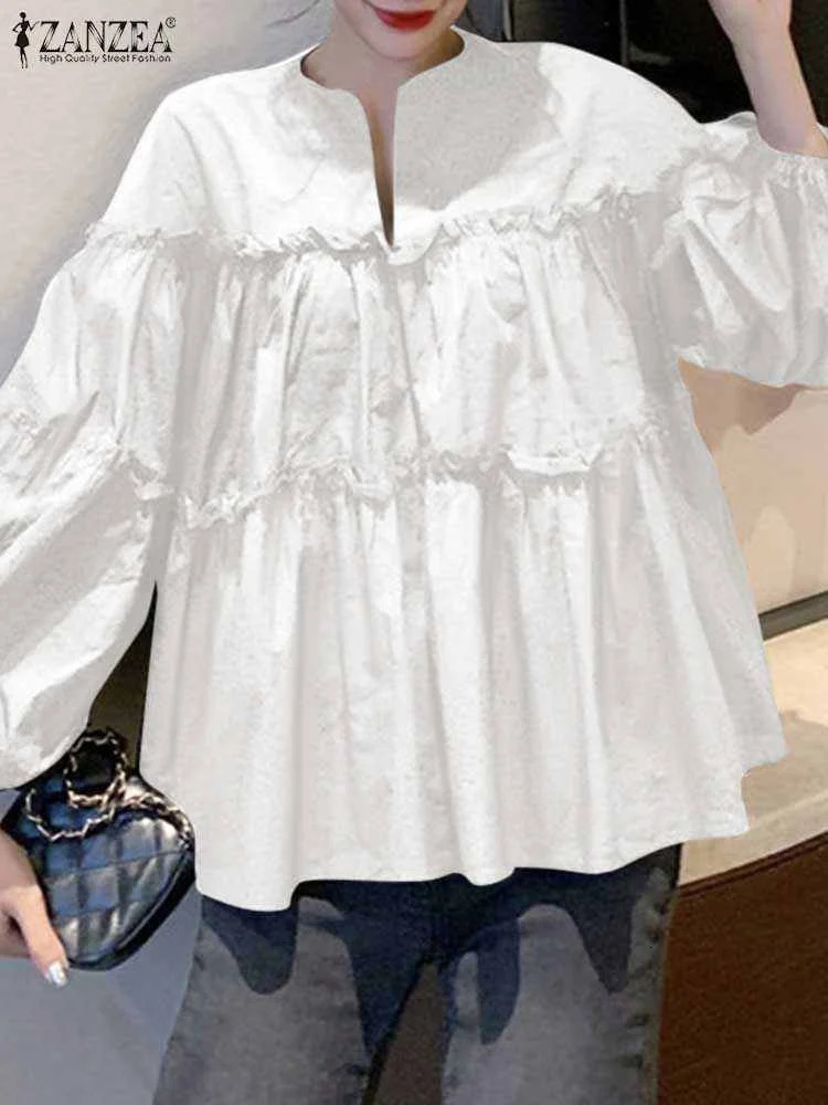 ZANZEA Fashion Women Long Puff Sleeve Blouse Autumn Spring Eelgant Shirt Ruffles Blusas Femininas Mujer Party Work Tops Tunic 260207