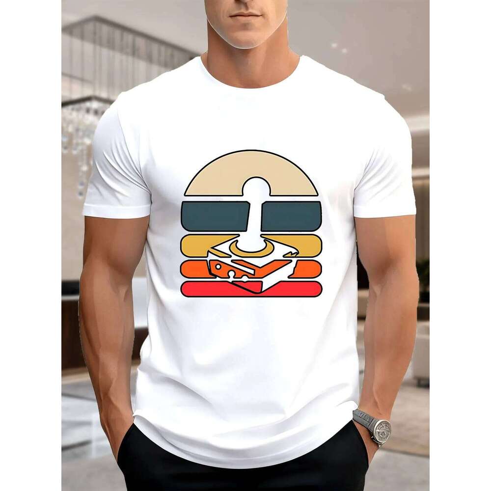 Men's Graphic Print Short Sleeve T-Shirt, Soft Comfortable Pure Cotton - Black & Yellow Video Game Controller Design, Casual S X260209