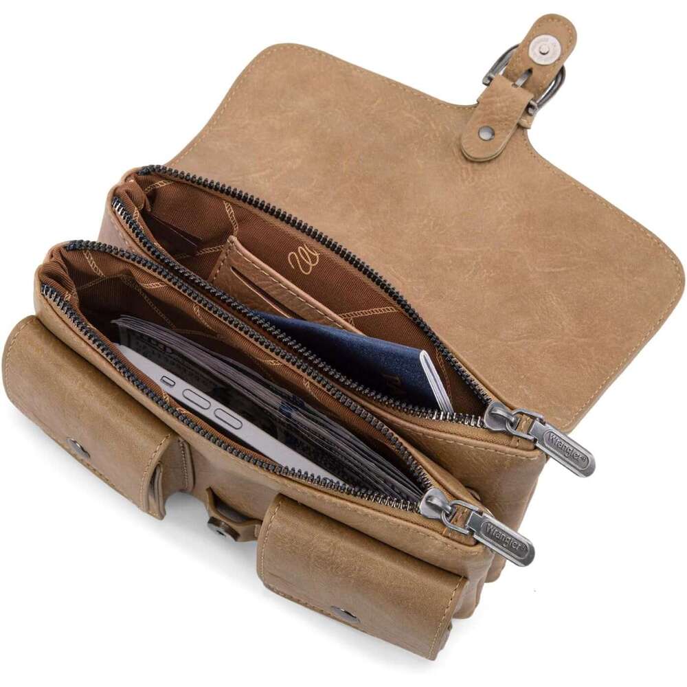 Wrangler Crossbody Wallet Purses Multi Function Card Holder Small Purse With Double Zipper