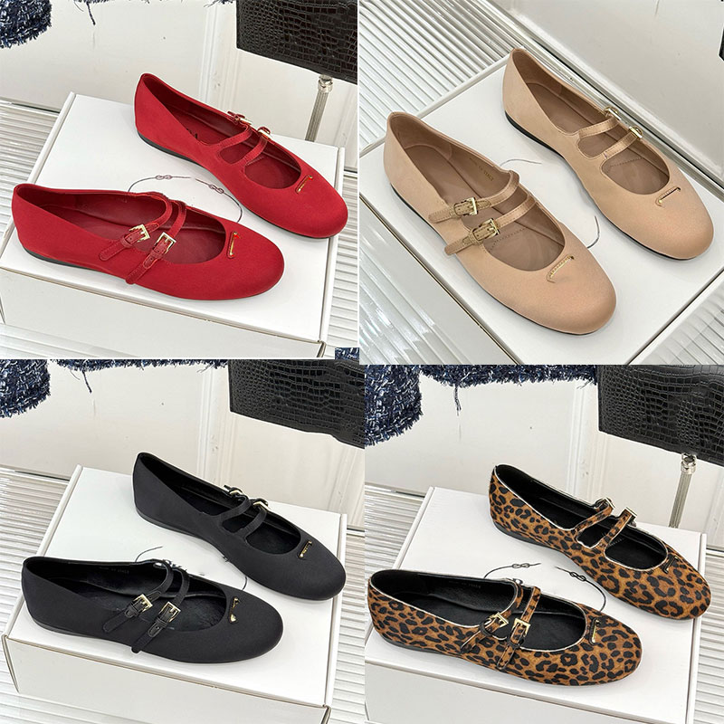 Luxury Womens Printed Leather Ballerinas Designer Enameled Metal Logo ballerinas Ladie With Double Strap Round Toe Mary Jane Shoes Rubber Outsole Sizes 35 41