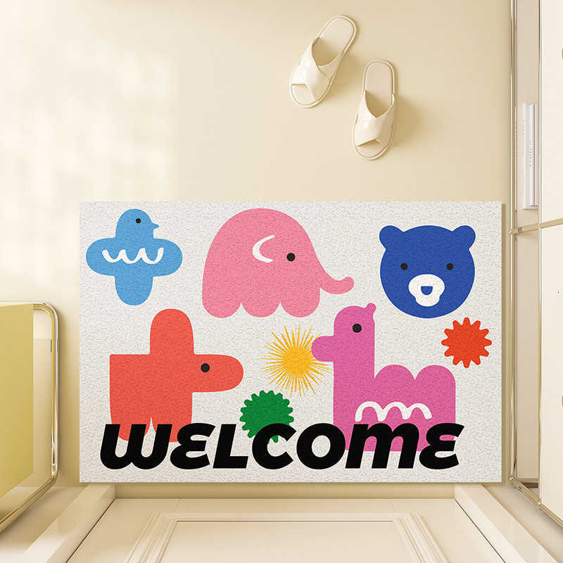 Cartoon simple drawing entrance door mat PVC non-slip doormat can be cut to size wear-resistant dirt-trapping silk loop mat S260207