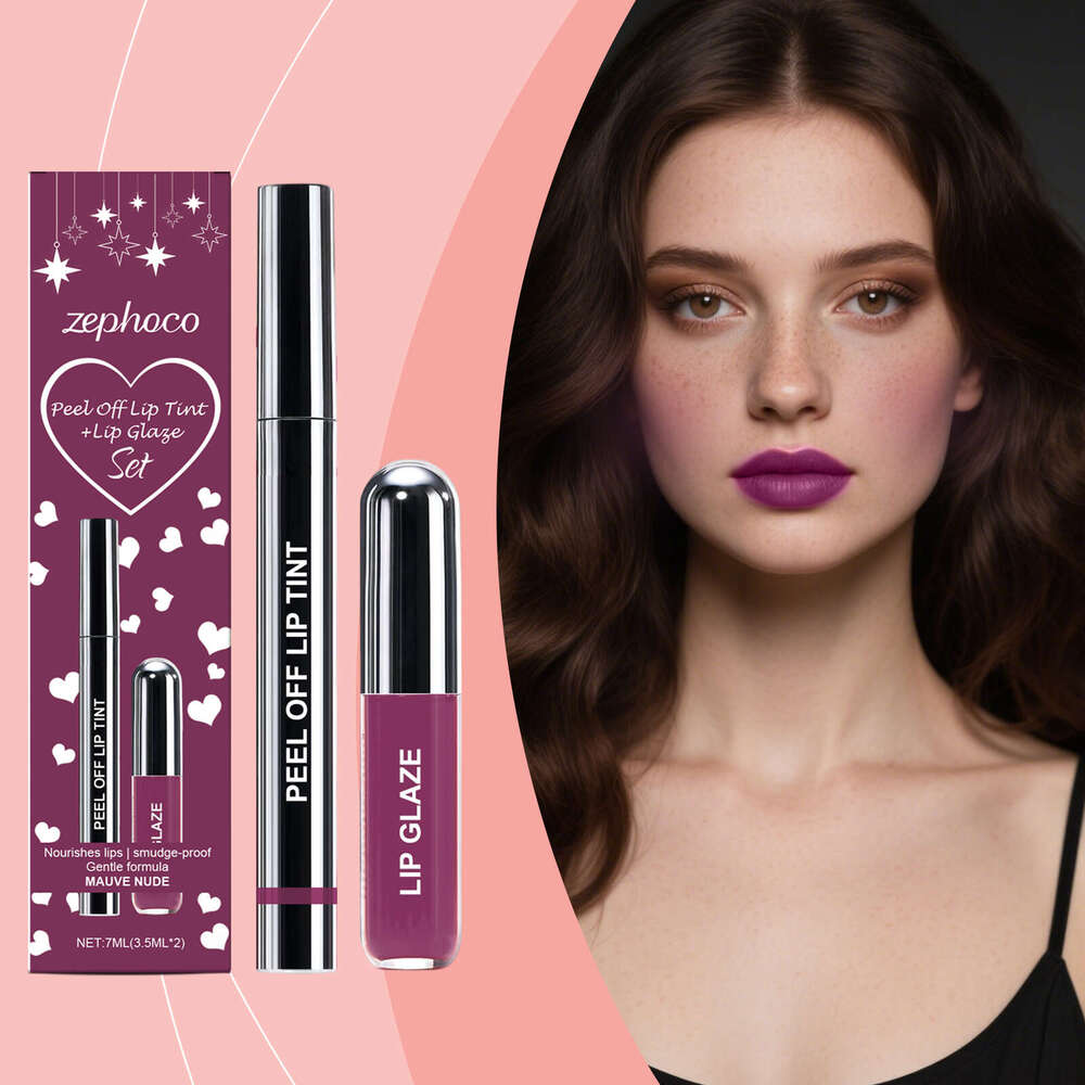zephoco Purple Red Peel-Off Liner and Glaze Set Matte Texture Gentle Feel Fashionable Lip Color