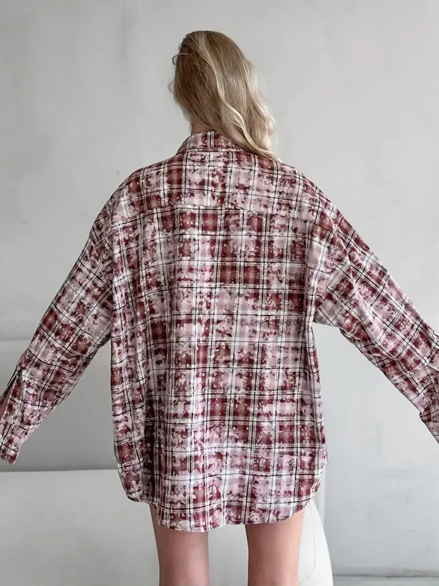 Wolfeel Spring Autumn Personalized Street Retro Vintage Plaid Shirt Womens Loose Outer Long Sleeved Women Loose Shirt 260207