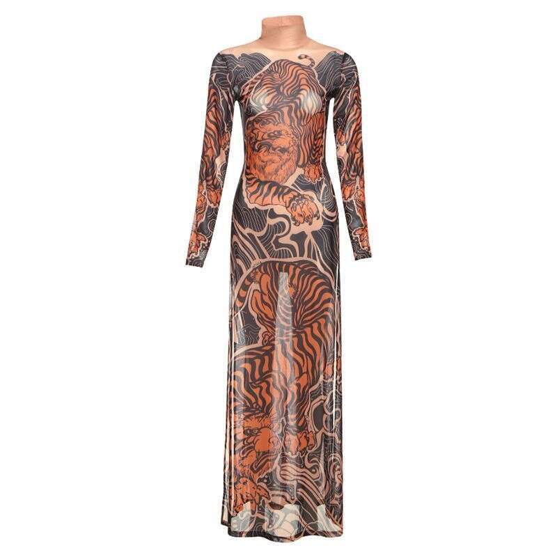 2026 Fashionable Retro High-End Animal Print Turtleneck Long Sleeve T-Shirt For Women, Slimming Extra-Long Top