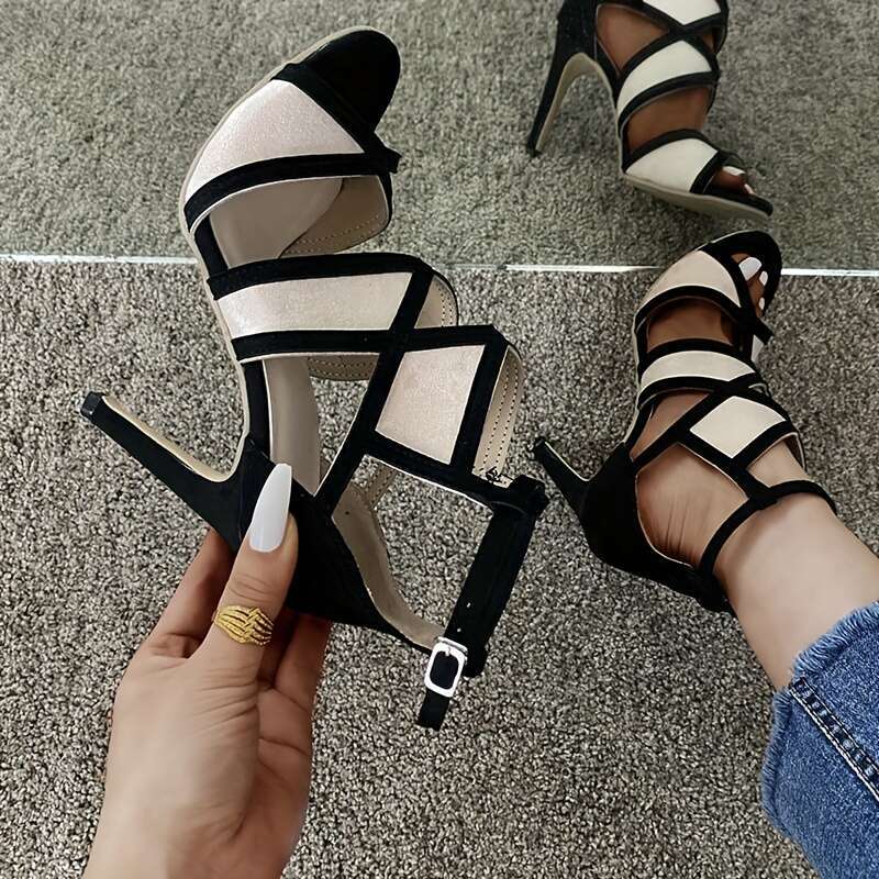 Women S Cut Out High Heel Sandals Sexy Open Toe Ankle Buckle Strap Stiletto Heels Party Daily Wear Pumps MOJIDASHU