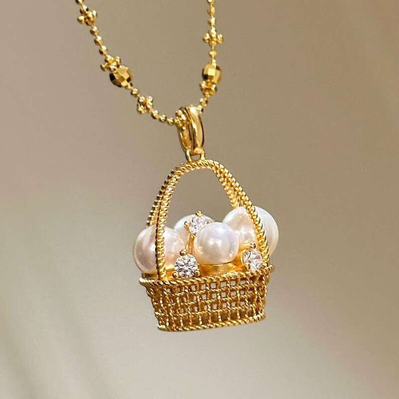 Magic Pearl Small Flower Basket Necklace 2026 New Fashion Light Luxury Micro-Inlaid Sparkling Diamond Collarbone Chain for Women