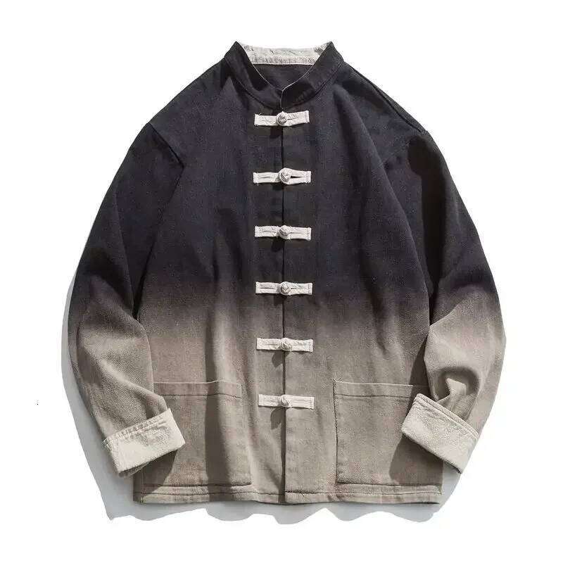 Mardi Hefxessdr Spring Autumn Stand Collar Plate Buckle Tang Suit Jacket Men Chinese Style Gradient Streetwear Kung Fu Plus Size M xl