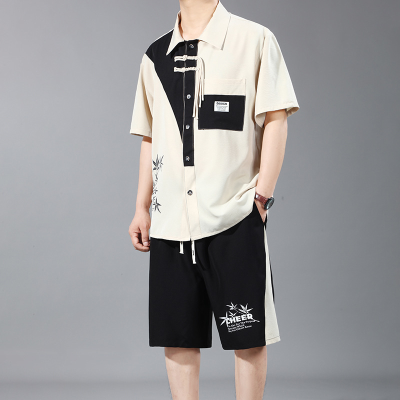 Thickening and enlarging short-sleeved button-down shirt for men summer new Chinese-style traditional Chinese elements
