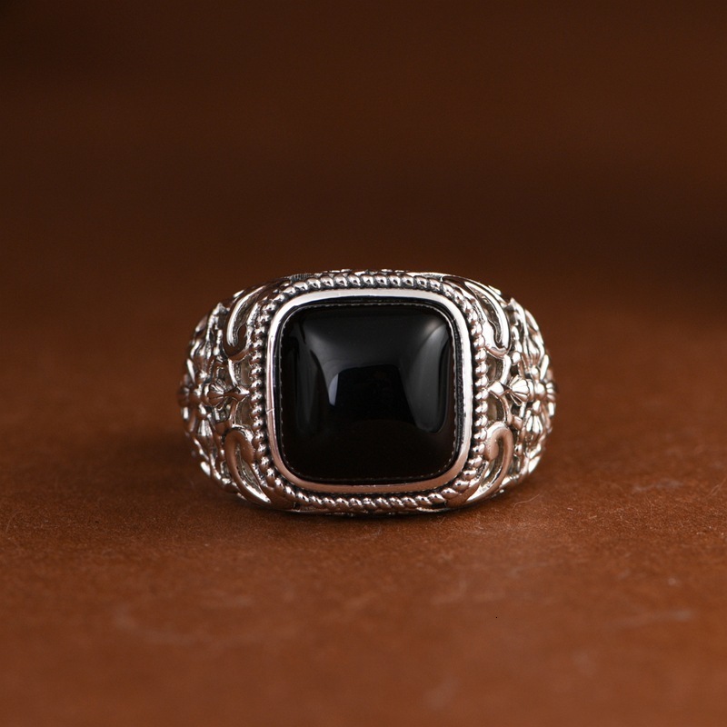 Solid 925 Sterling Silver Lucifer Rings with Black Onyx Natural Stone Handmade Statement Ring TV Show Jewelry 250106